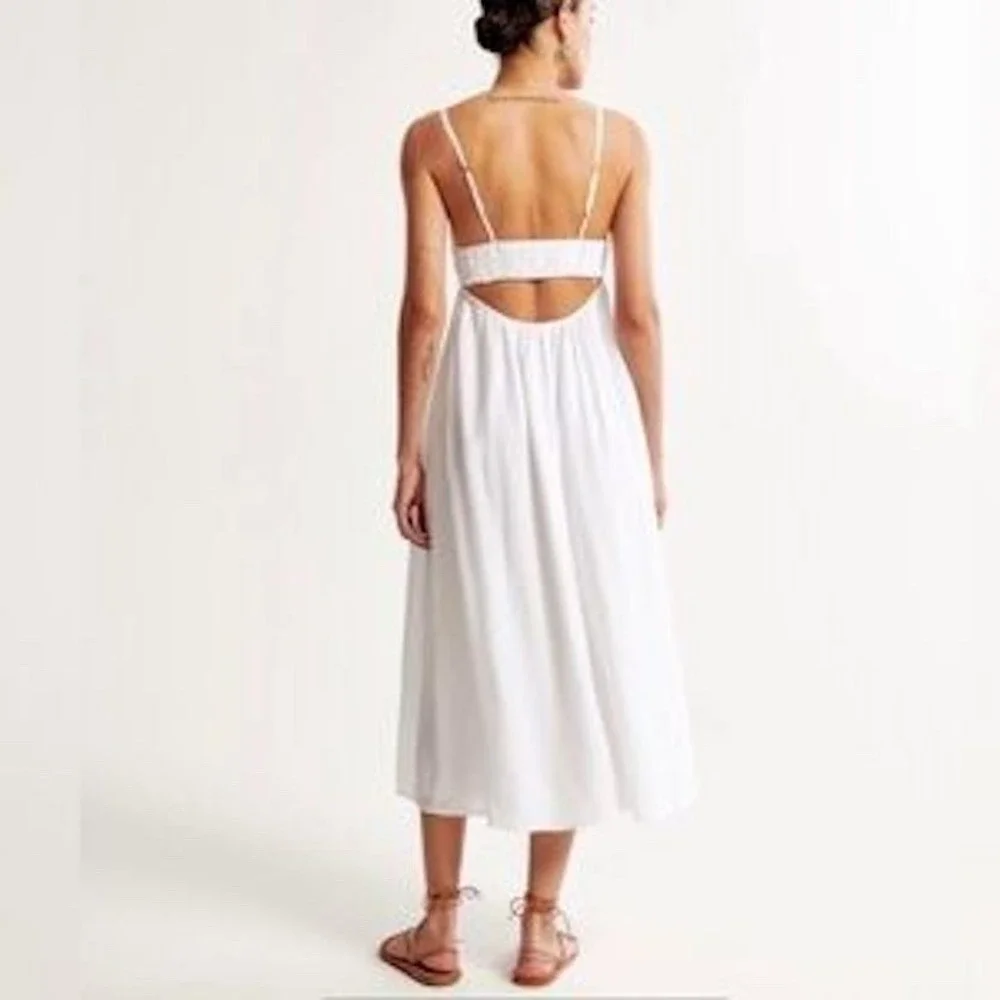 Abercrombie & Fitch Crinkled Texture Babydoll Maxi Dress Size XXS White NWT
